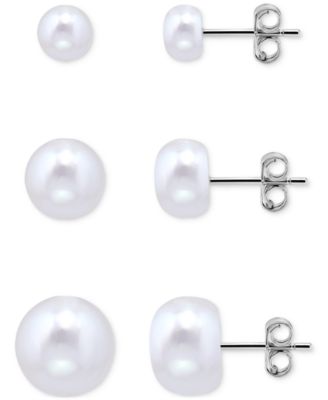 3 Pc. Set Cultured Freshwater Pearl 5 7 9mm Graduated Stud Earrings in Sterling Silver Created for Macy s