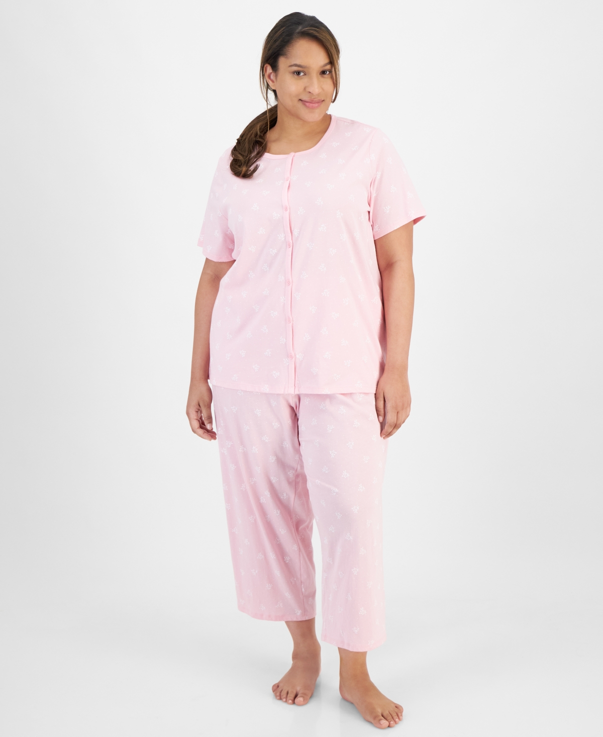 CHARTER CLUB PLUS SIZE 2-PC. COTTON CROPPED PAJAMAS SET, CREATED FOR MACY'S 