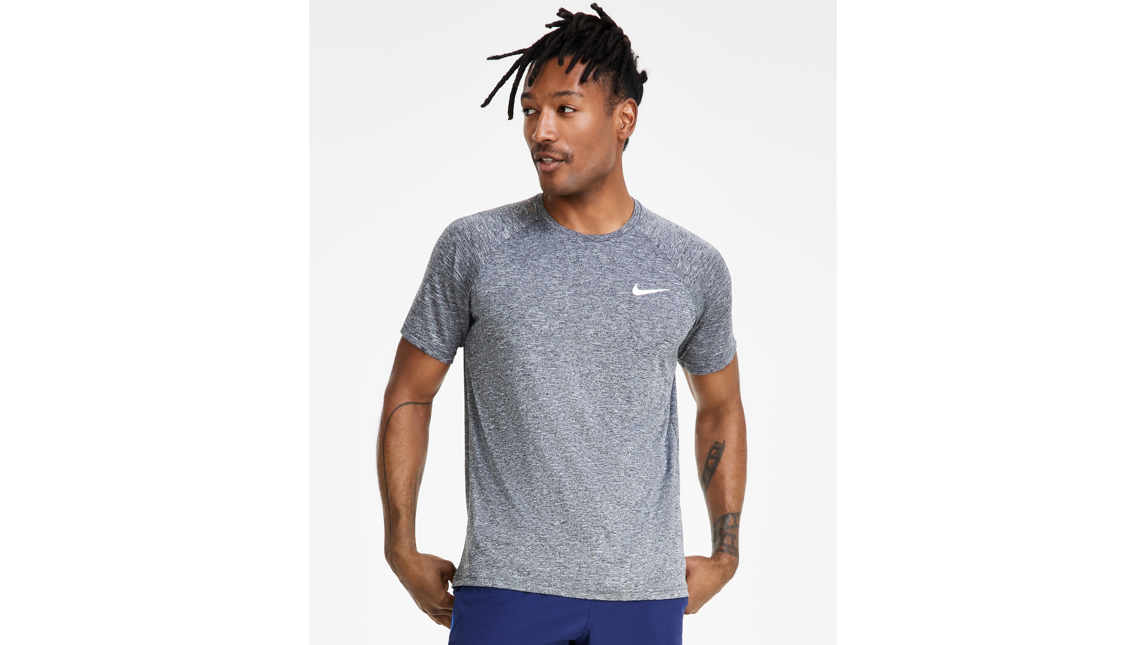 Nike Men's Hydroguard Dri-fit Stretch Upf 40+ Heather Rash Guard