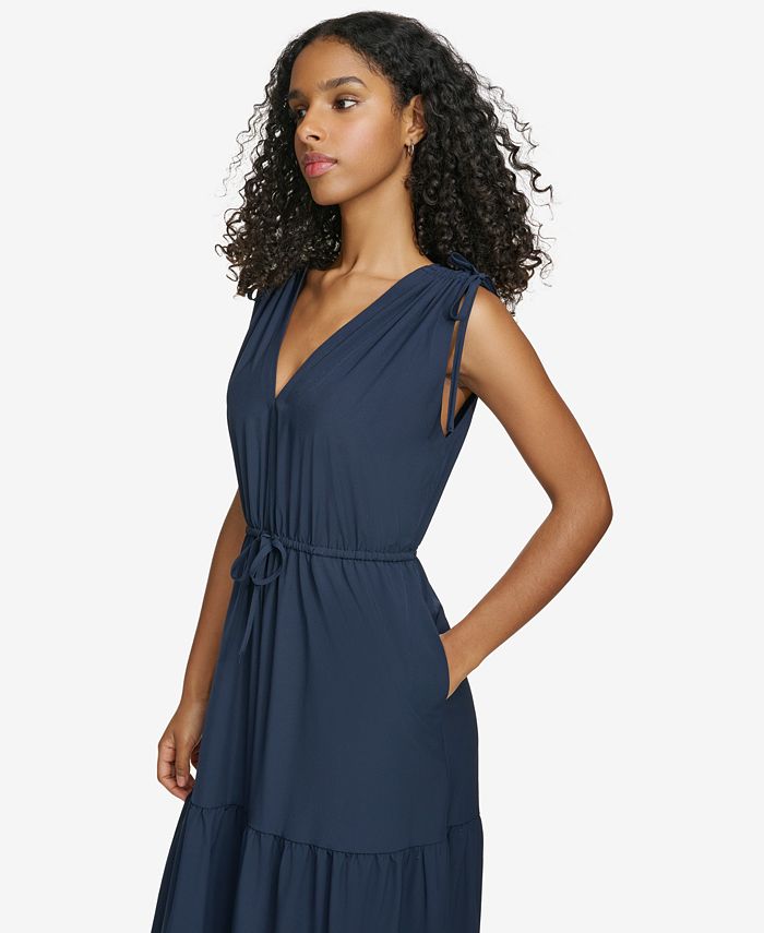 Calvin Klein Women's Tie Dye Metallic Tiered Dress Blue Size 2