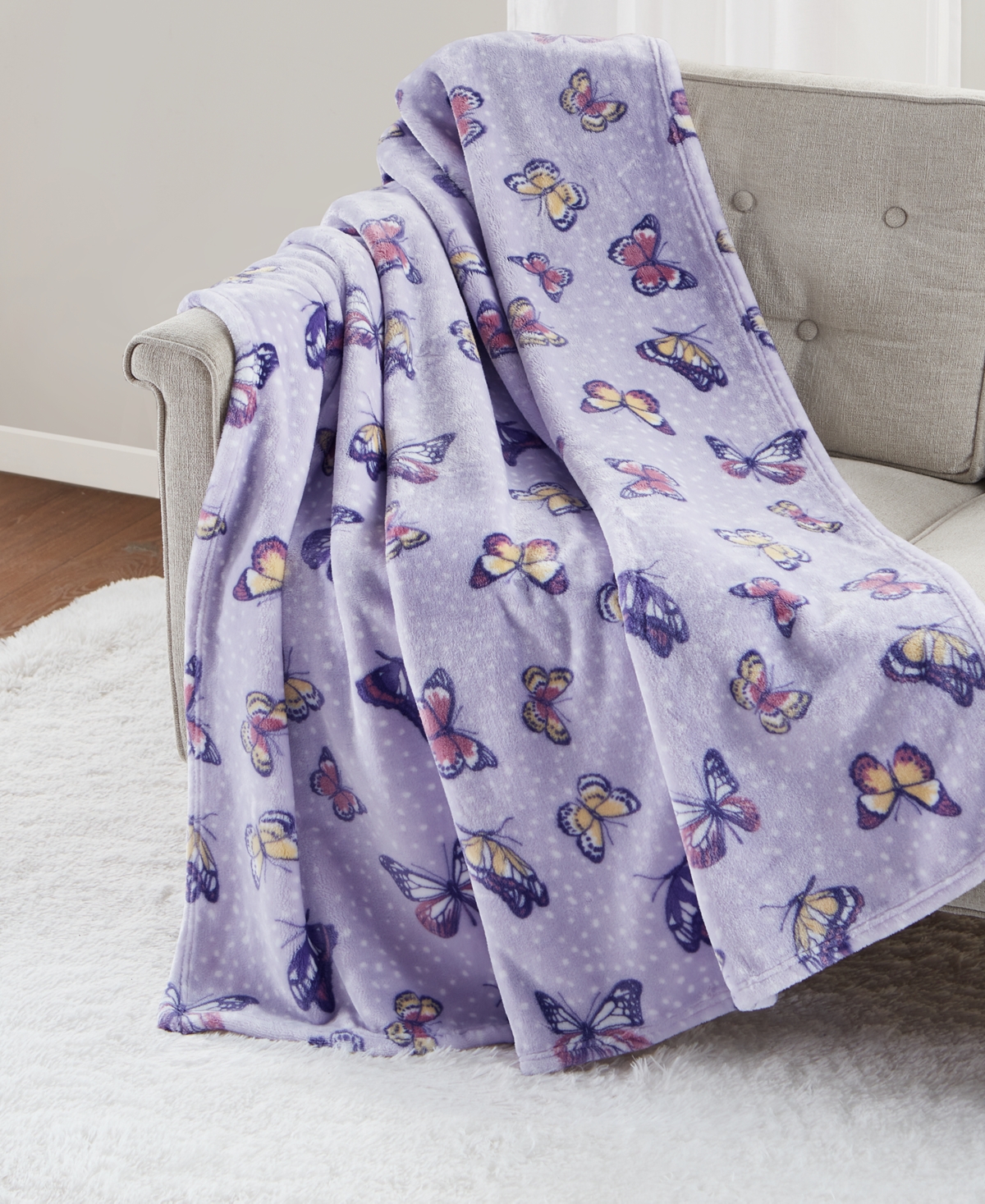 Shop Premier Comfort Cozy Plush Printed Throw, 50" X 70", Created For Macy's In Butterflies