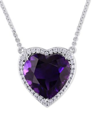 Macy's - Amethyst (5-5/8 ct. t.w.) & Diamond (1/5 ct. t.w.) Heart Halo 18" Pendant Necklace in 14k White Gold