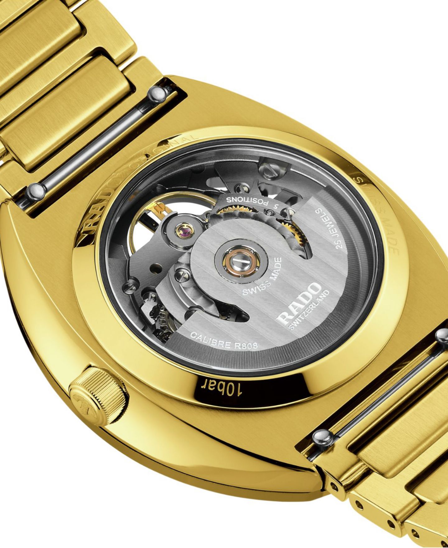Часы Rado Unisex Swiss Automatic DiaStar Original Skeleton Gold PVD Stainless Steel Bracelet Watch 38mm — фото 4