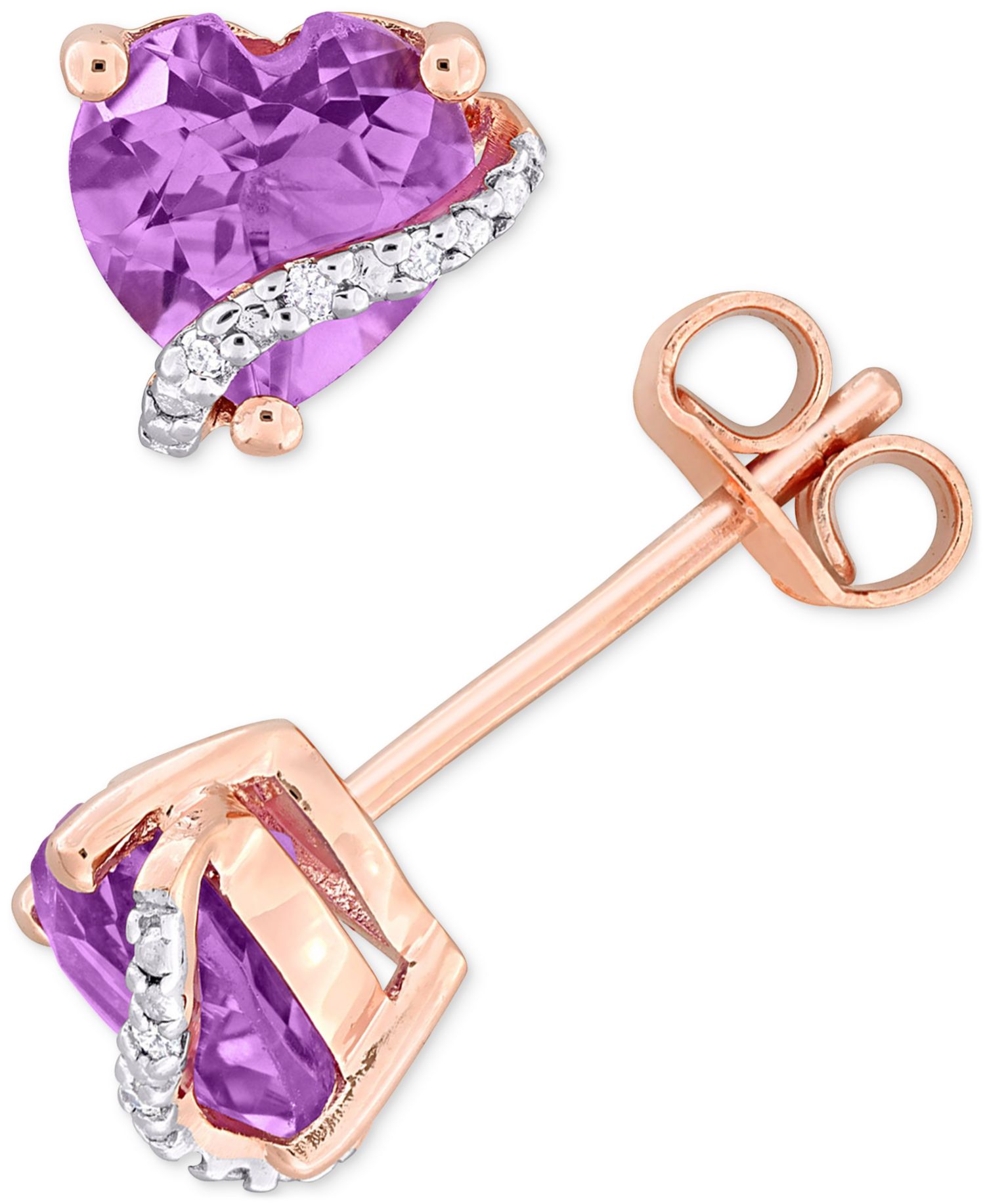 Amethyst (1 1/10 ct. t.w.) and Diamond Accent Heart Stud Earrings in Rose Gold Over Silver