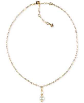 Patricia Nash - Gold-Tone Imitation Pearl & Pav&eacute; & Double Bead Lariat Necklace, 28" + 3" extender