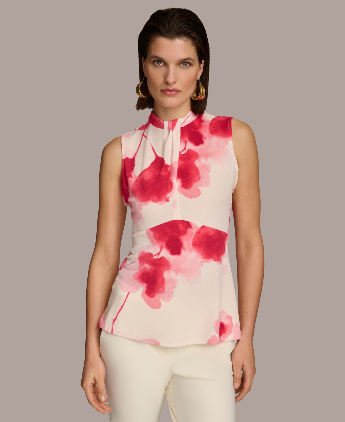 Donna Karan Women's Sleeveless Printed Twist-front Top In Rose Quartz