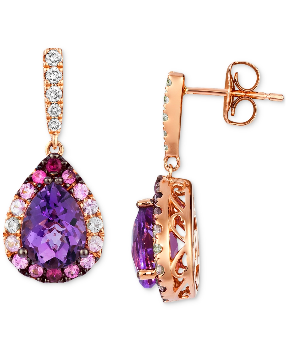 Shop Le Vian Multi-gemstone (2-1/2 Ct. T.w.) & Nude Diamond (1/8 Ct. T.w.) Pear Halo Drop Earrings In 14k Rose Go In K Rg