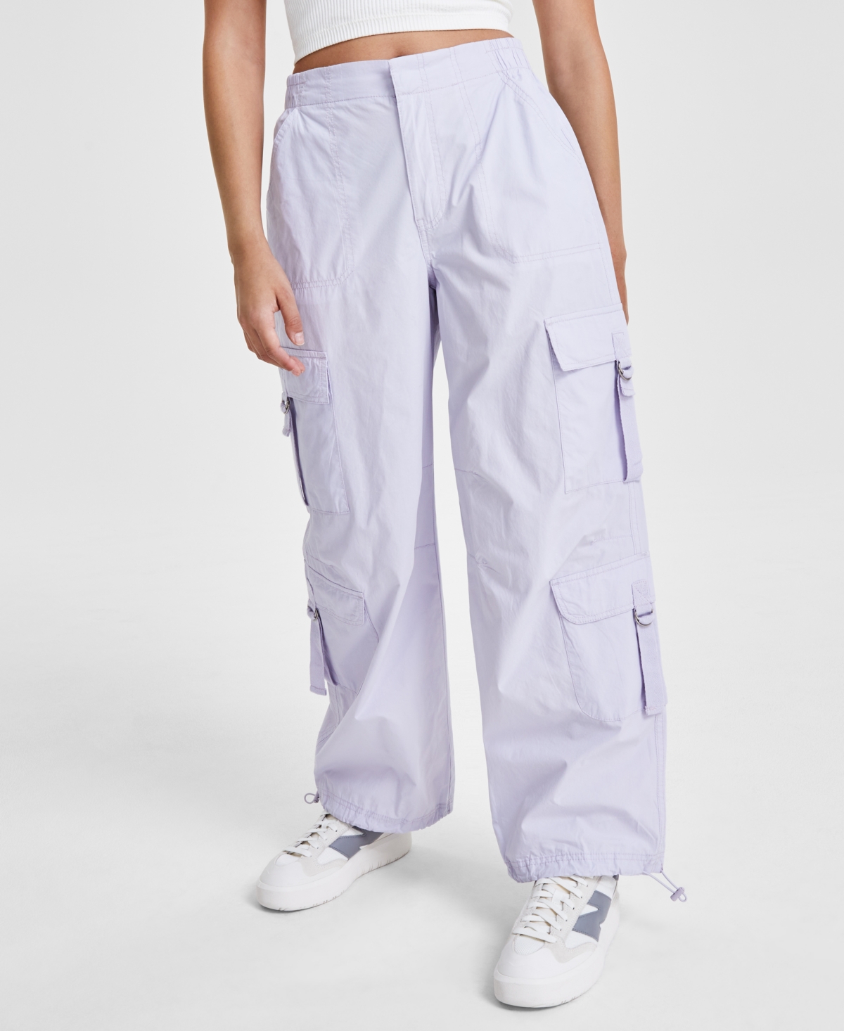 Shop Celebrity Pink Juniors' Cotton High-rise Baggy Cargo Pants In Barely Violet
