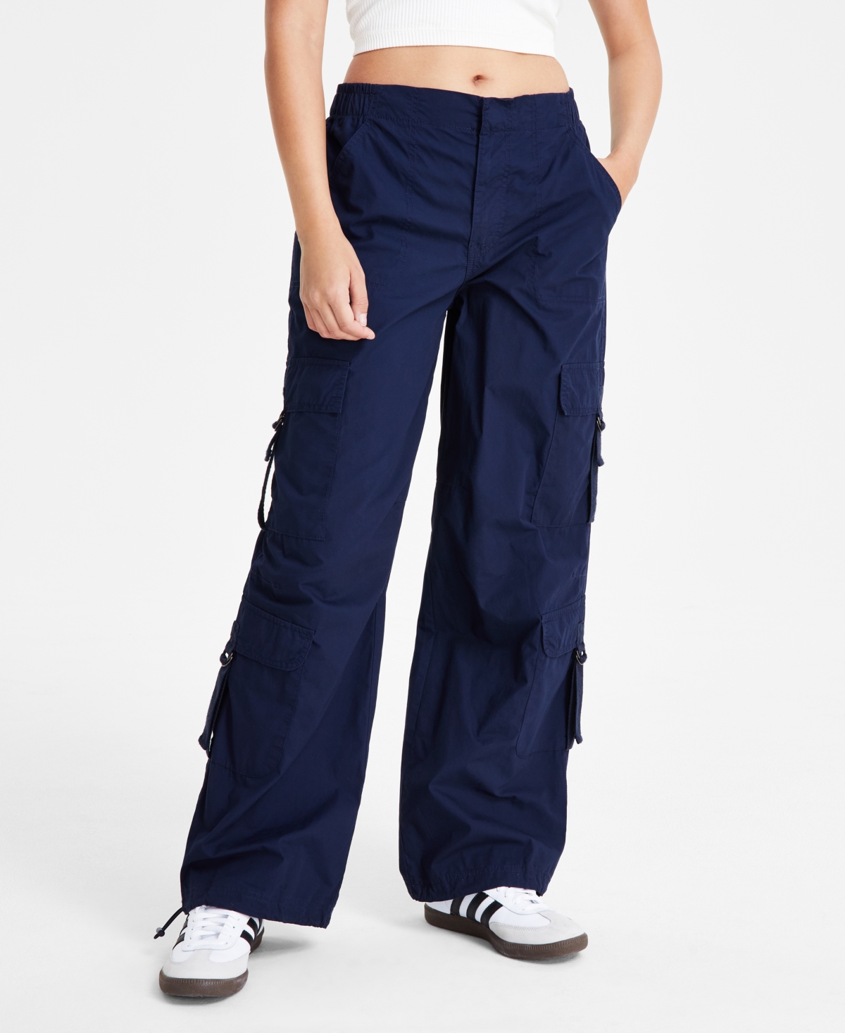 Shop Celebrity Pink Juniors' Cotton High-rise Baggy Cargo Pants In Navy