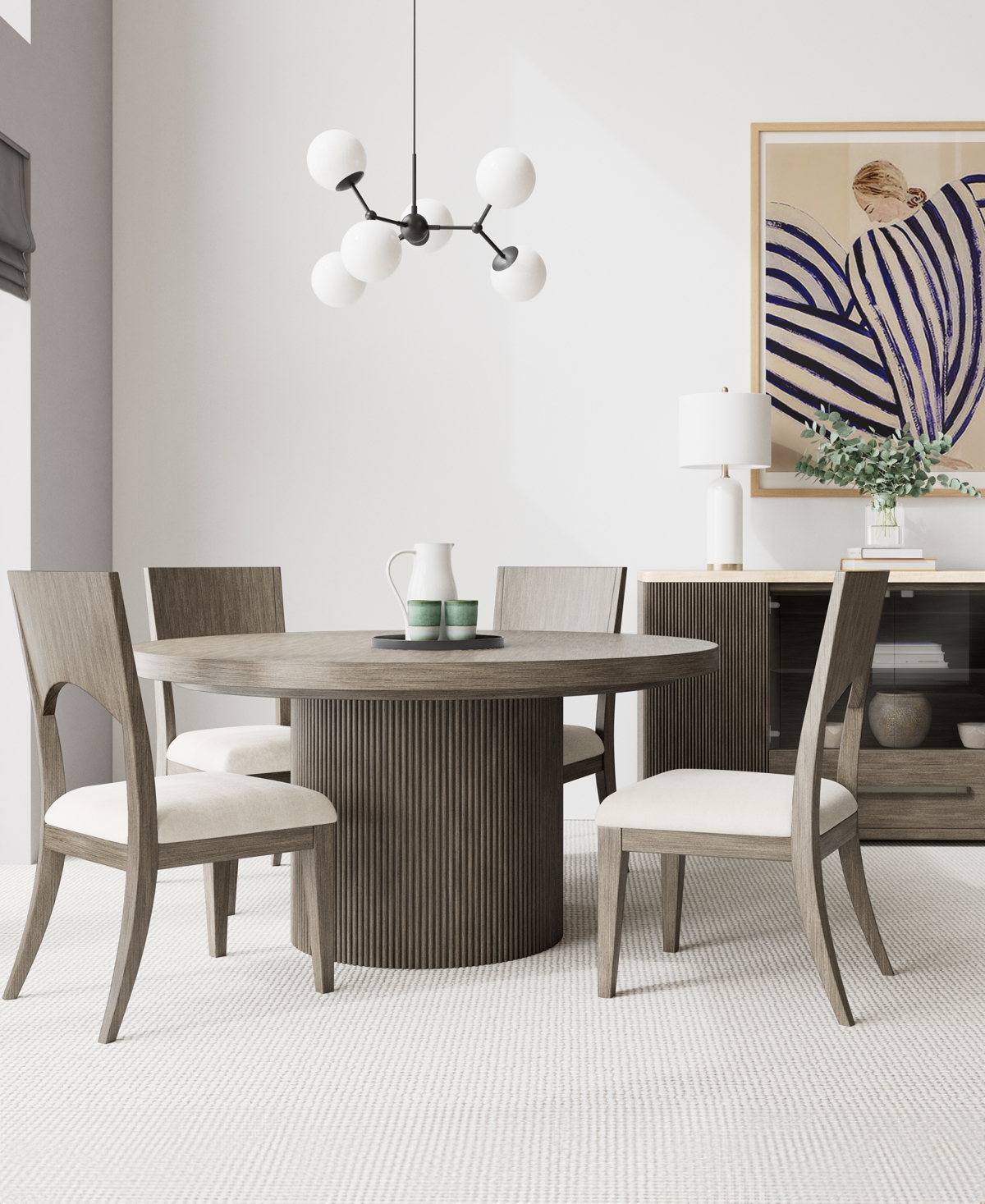 Macy's Frandlyn 5pc Dining Set (round Table + 4 Side Chairs) In No Color