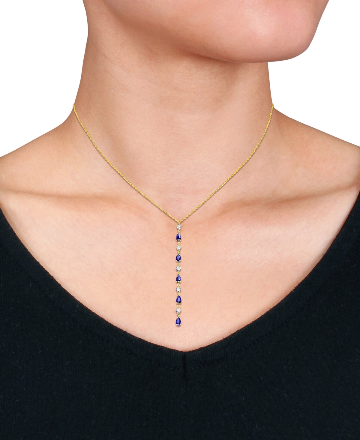 Shop Macy's Sapphire (1-1/4 Ct. T.w.) & Diamond (1/4 Ct. T.w.) Lariat Necklace In 14k Gold, 16-1/2" + 1" Extende