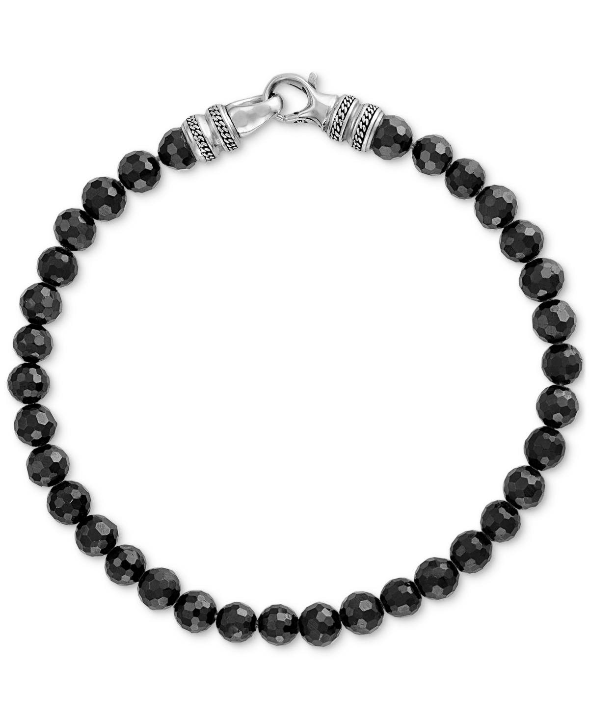 Shop Esquire Men's Jewelry Black Spinel Beaded Bracelet In Sterling Silver, Created For Macy's