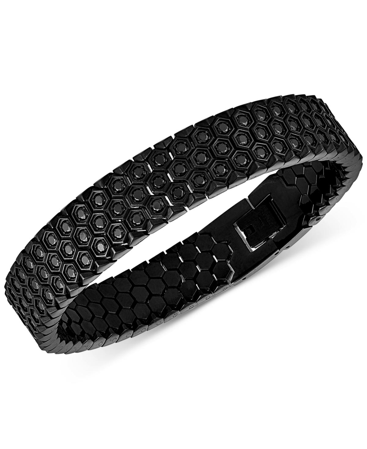 Esquire Men's Jewelry Black Spinel Honeycomb Link Bracelet (5-3/8 Ct. T.w.) In Black Ion-plated Stainless Steel, Created F