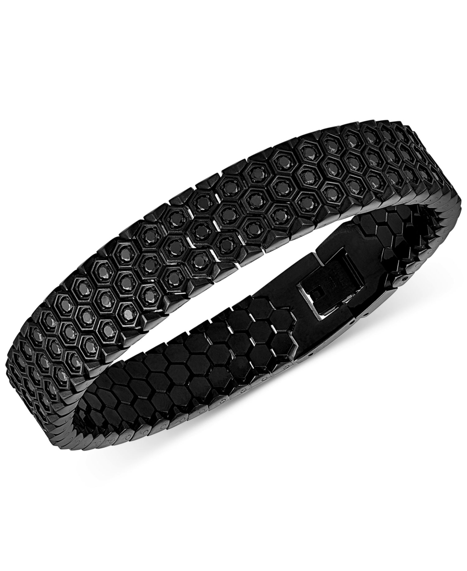 Cubic Zirconia Honeycomb Link Bracelet in Stainless Steel (Also in Black Ion-Plated Stainless Steel)