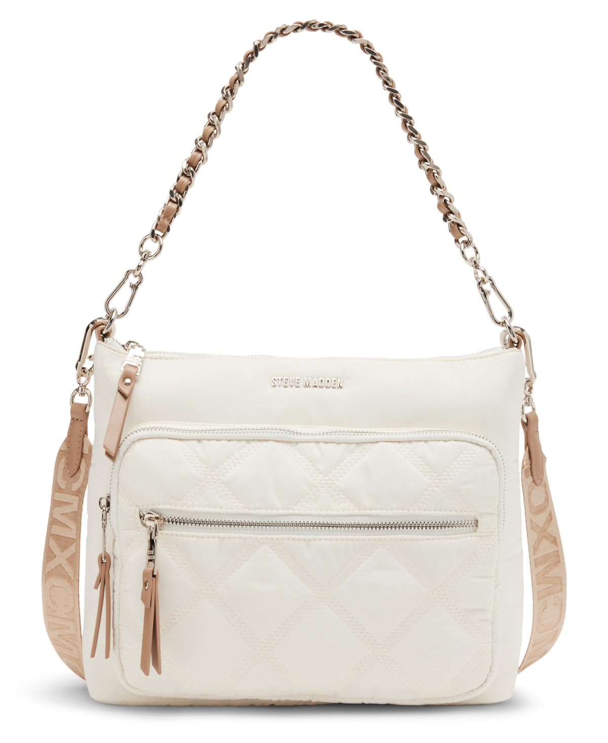 Forrest Nylon Quilted North South Crossbody - White, Tan