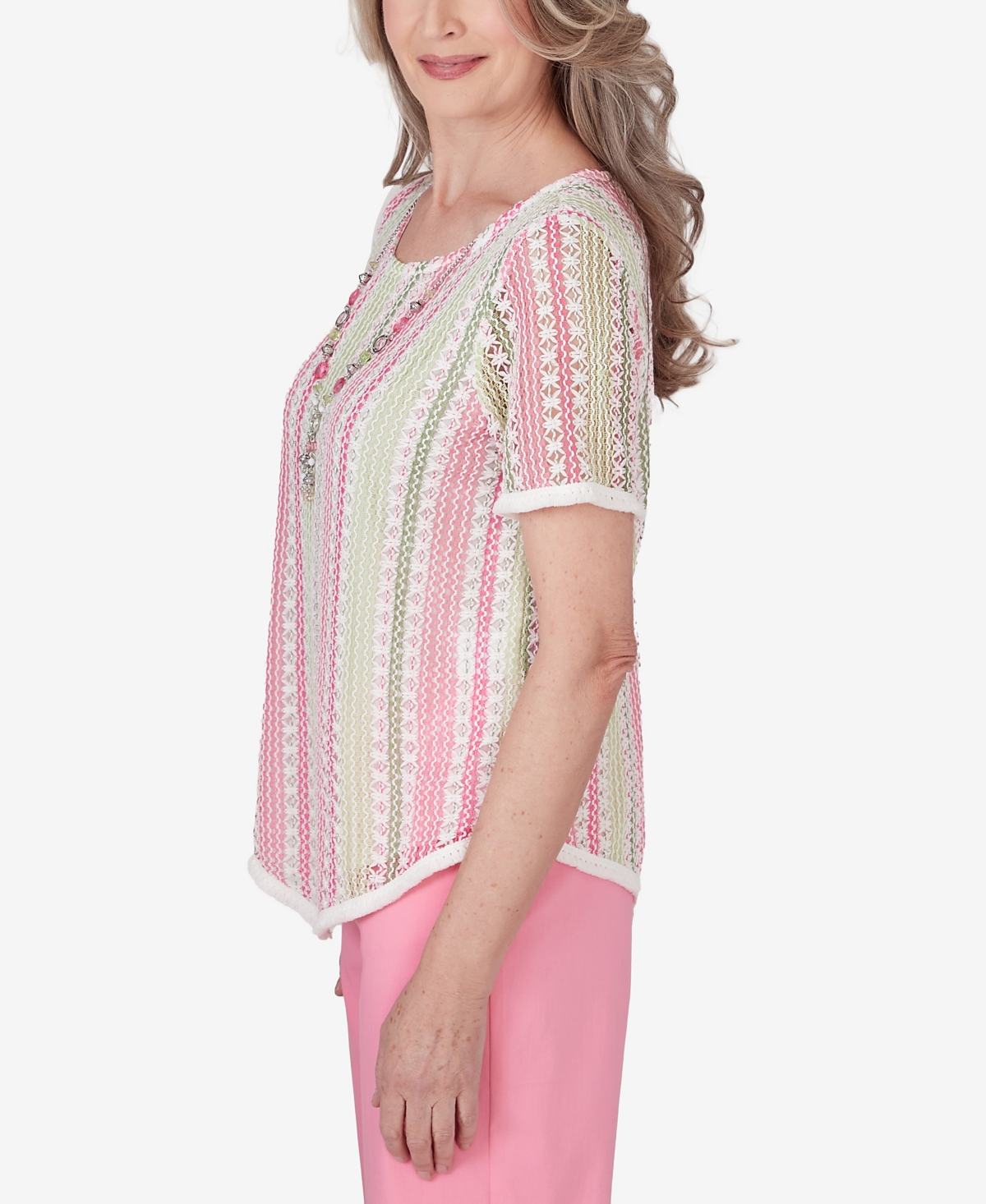 Alfred Dunner Petite Miami Beach Vertical Striped Necklace Top