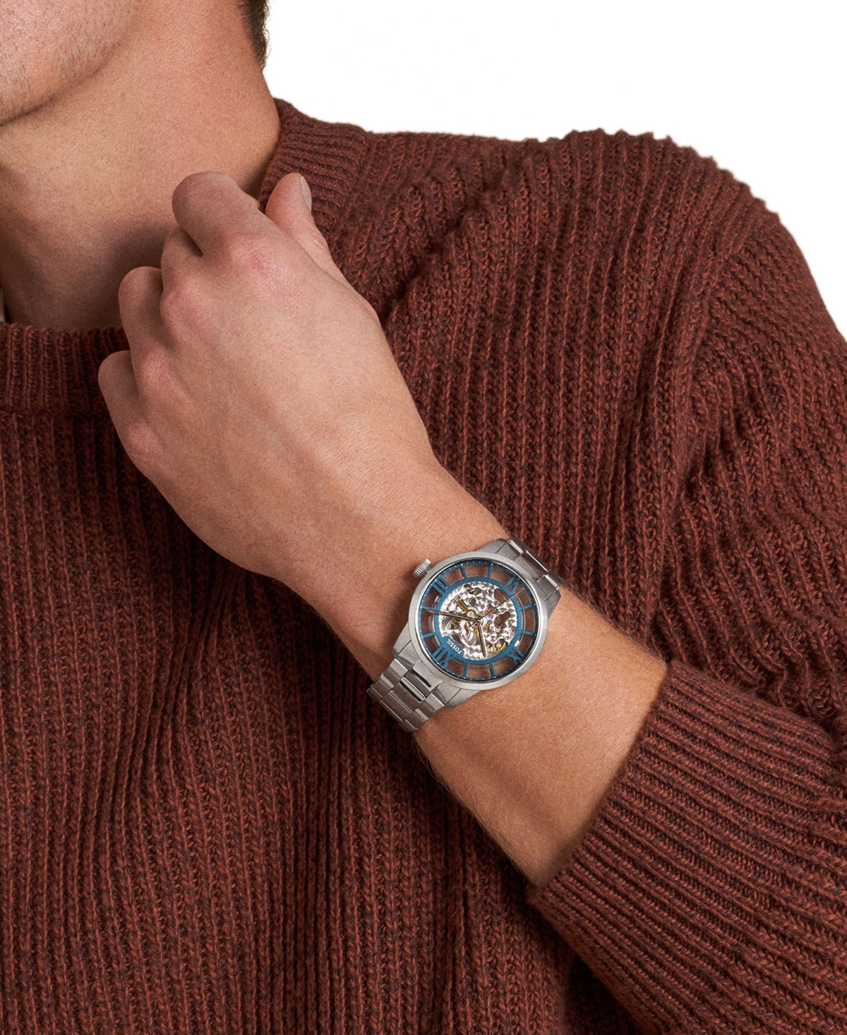 Fossil Men's Townsman Automatic Silver-Tone Stainless Steel Watch 44mm - Silver-Tone