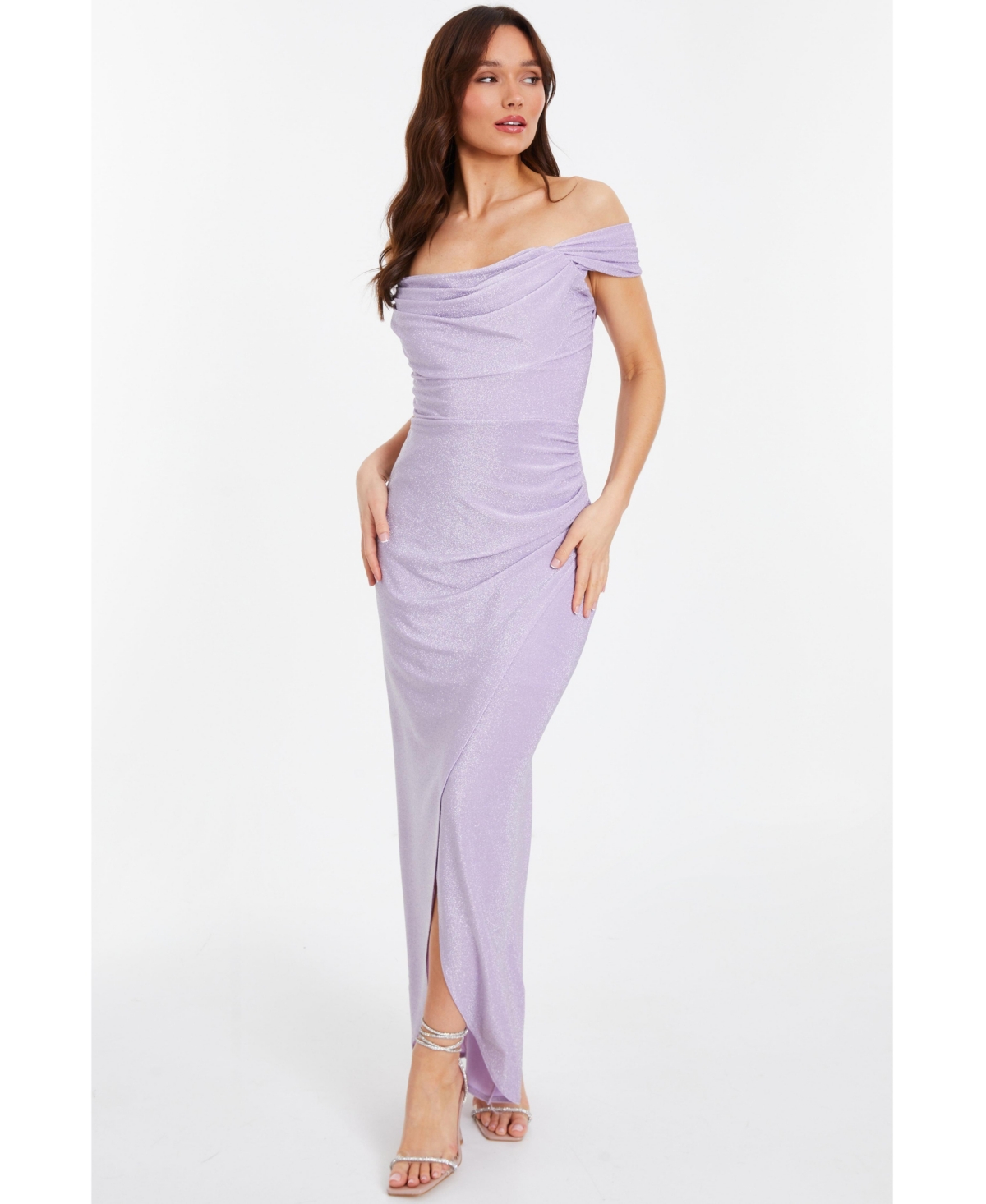 Women's Glitter Brillo Bardot Maxi Dress - Purple