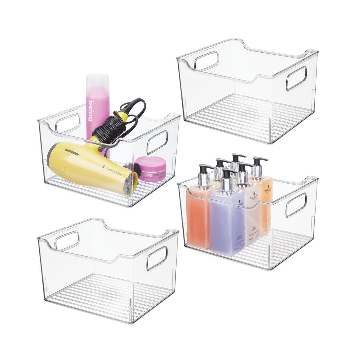 Plastic Bathroom Vanity Storage Organizer Bin, Handles, 4 Pack - Clear
