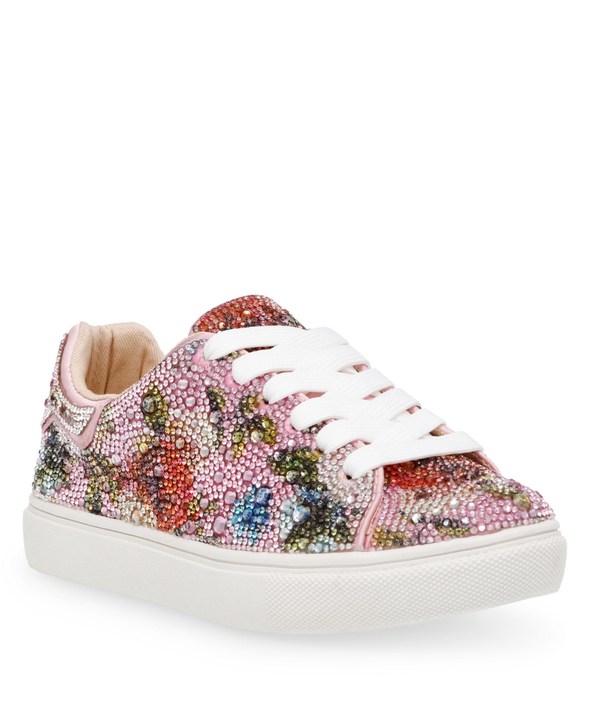 Betsey Johnson Kids' Big Girls Sidny Rhinestone Lace-up Sneakers In Floral Multi