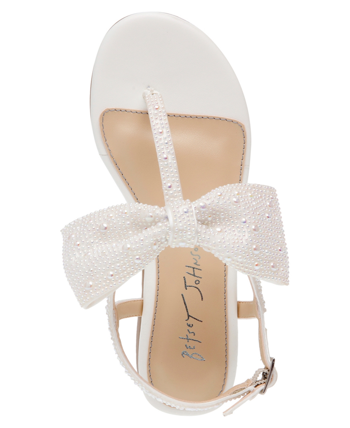 Betsey Johnson Little And Big Girls Sasha T-strap Sandals With Bow Detail In Pearl