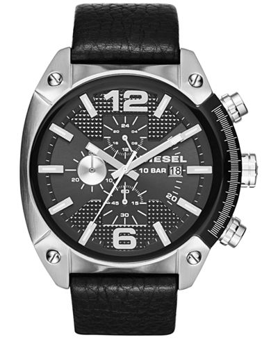 Diesel Men's Chronograph Overflow Black Leather Strap Watch 49mm DZ4341