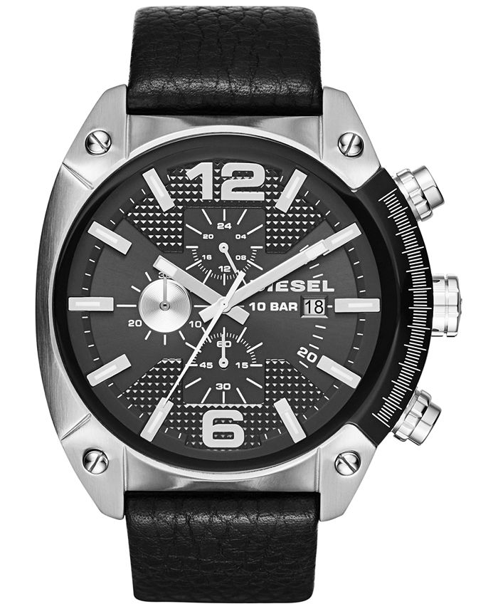 Diesel Men's Chronograph Overflow Black Leather Strap Watch 49mm DZ4341 Macy's