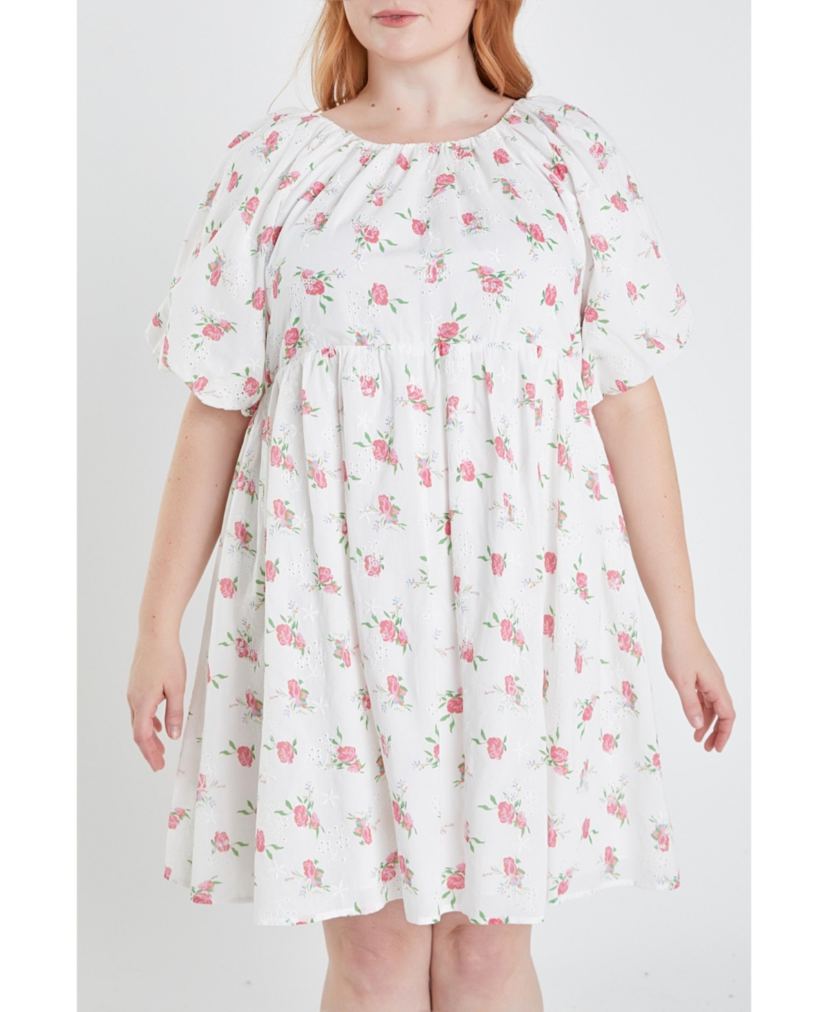 ENGLISH FACTORY WOMEN'S PLUS SIZE FLORAL COTTON EMBROIDERED DRESS