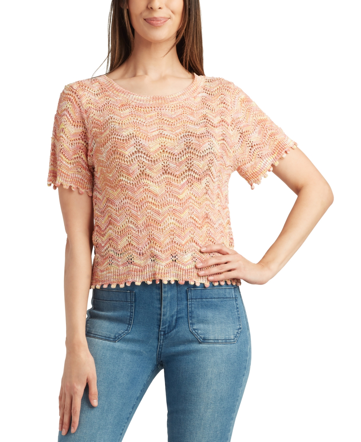 Shop Bcx Juniors' Pointelle-knit Short-sleeve Top In Pat L