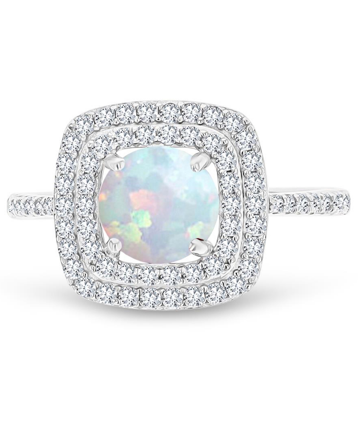 Macy's Amethyst (1-1/5 Ct. T.w.) & Lab-grown White Sapphire (1/2 Ct. T.w.) Square Halo Birthstone Ring In S In Opal