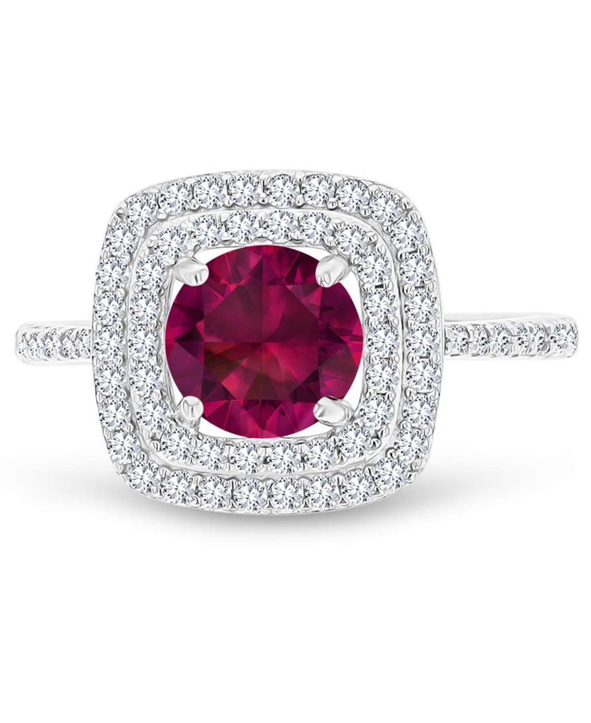 Macy's Amethyst (1-1/5 Ct. T.w.) & Lab-grown White Sapphire (1/2 Ct. T.w.) Square Halo Birthstone Ring In S In Ruby