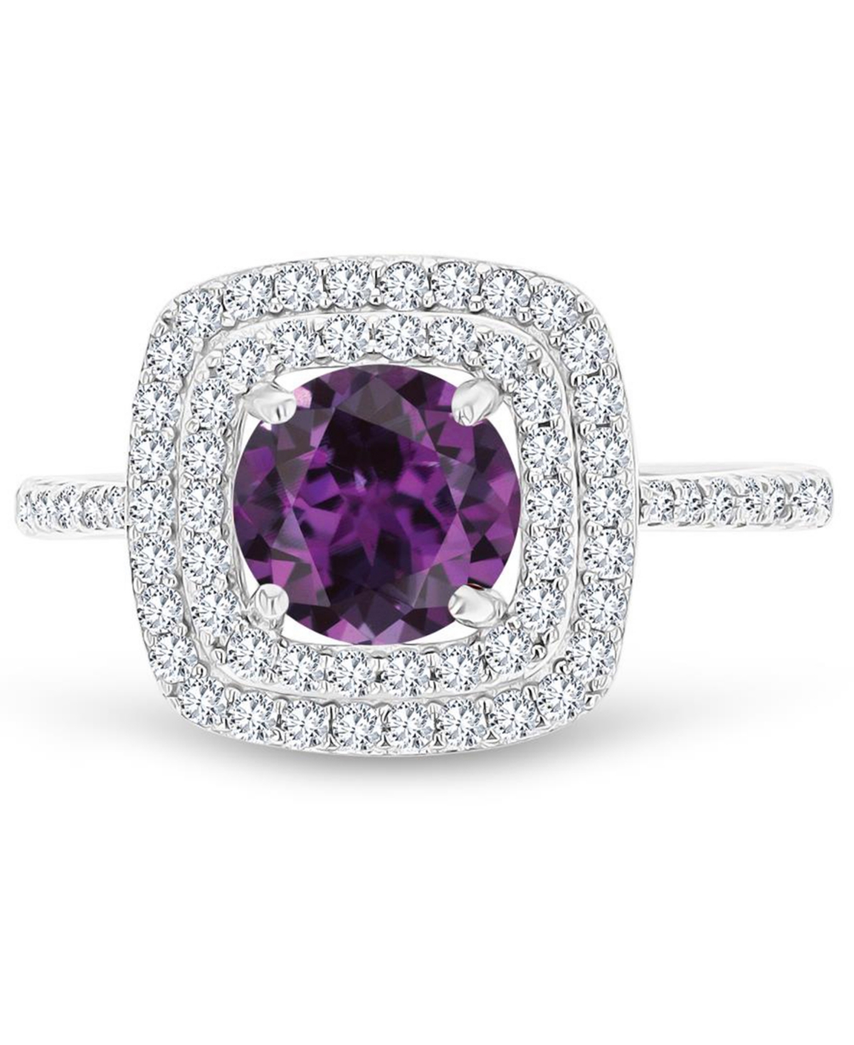 Macy's Amethyst (1-1/5 Ct. T.w.) & Lab-grown White Sapphire (1/2 Ct. T.w.) Square Halo Birthstone Ring In S In Alexandrite