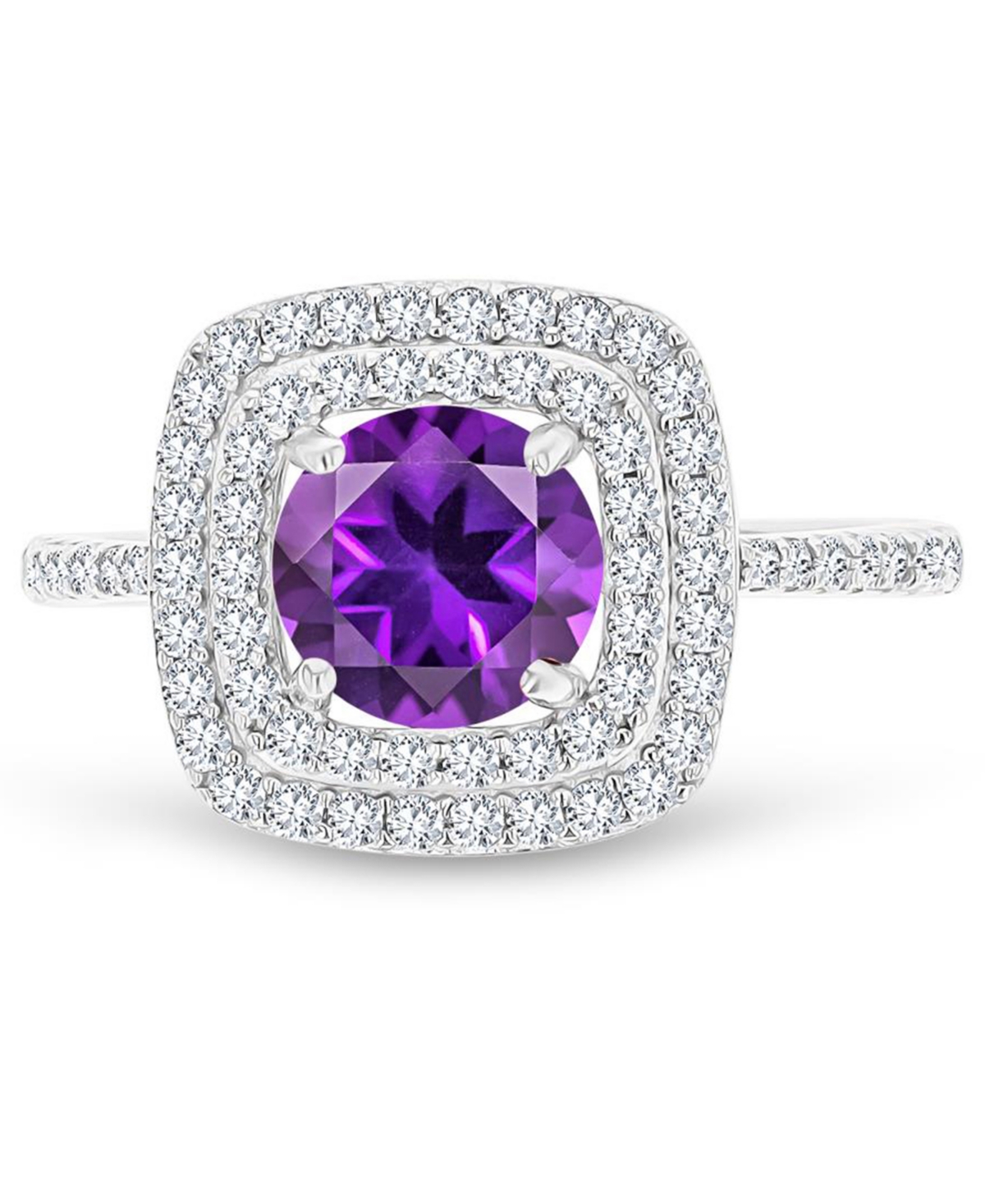 Macy's Amethyst (1-1/5 Ct. T.w.) & Lab-grown White Sapphire (1/2 Ct. T.w.) Square Halo Birthstone Ring In S