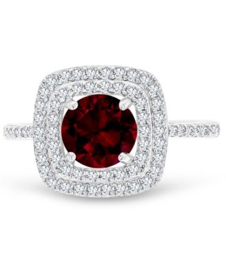 Amethyst (1-1/5 ct. t.w.) & Lab-Grown White Sapphire (1/2 ct. t.w.) Square Halo Birthstone Ring in Sterling Silver (Also in Additional Birthstones)