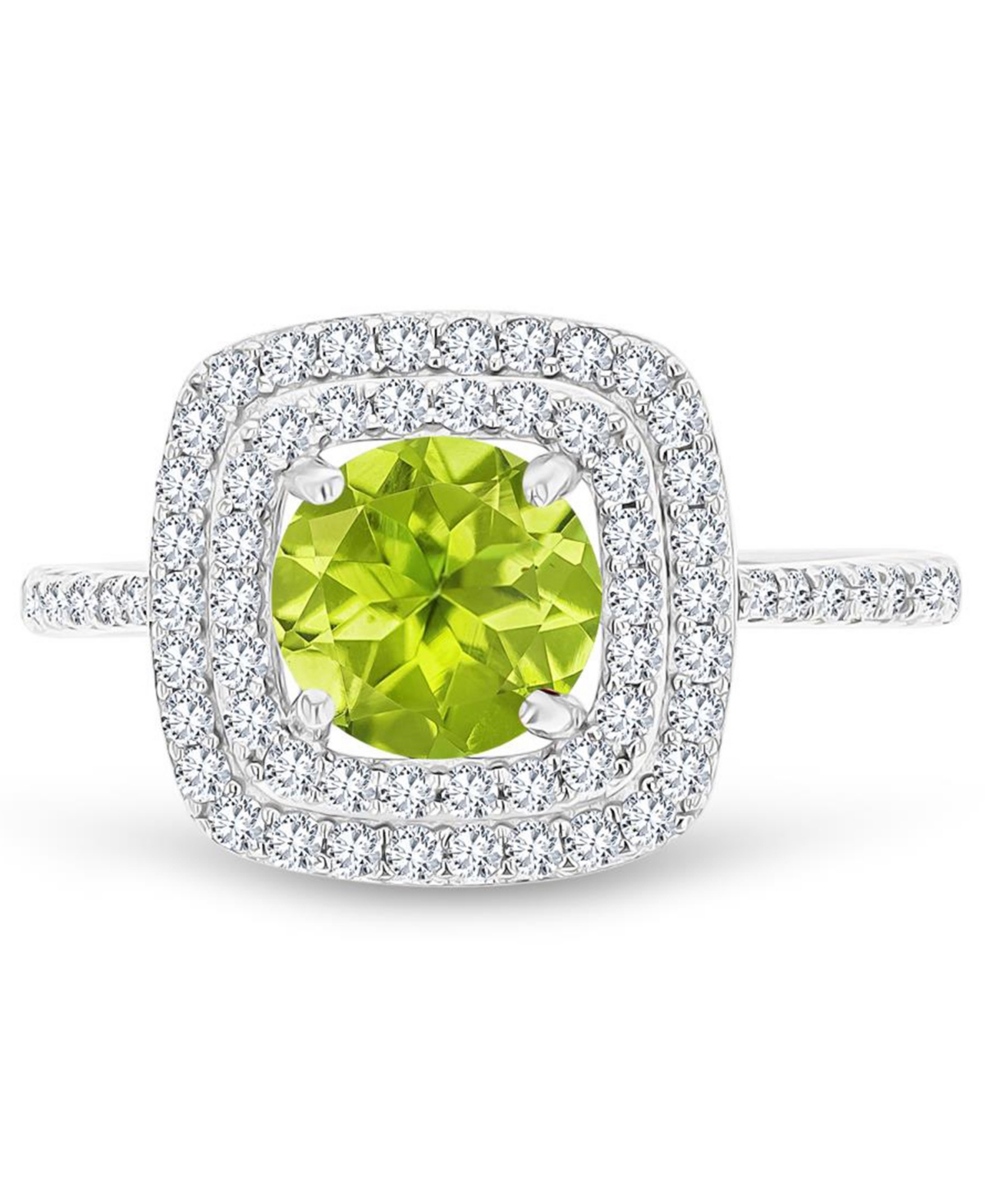 Macy's Amethyst (1-1/5 Ct. T.w.) & Lab-grown White Sapphire (1/2 Ct. T.w.) Square Halo Birthstone Ring In S In Peridot