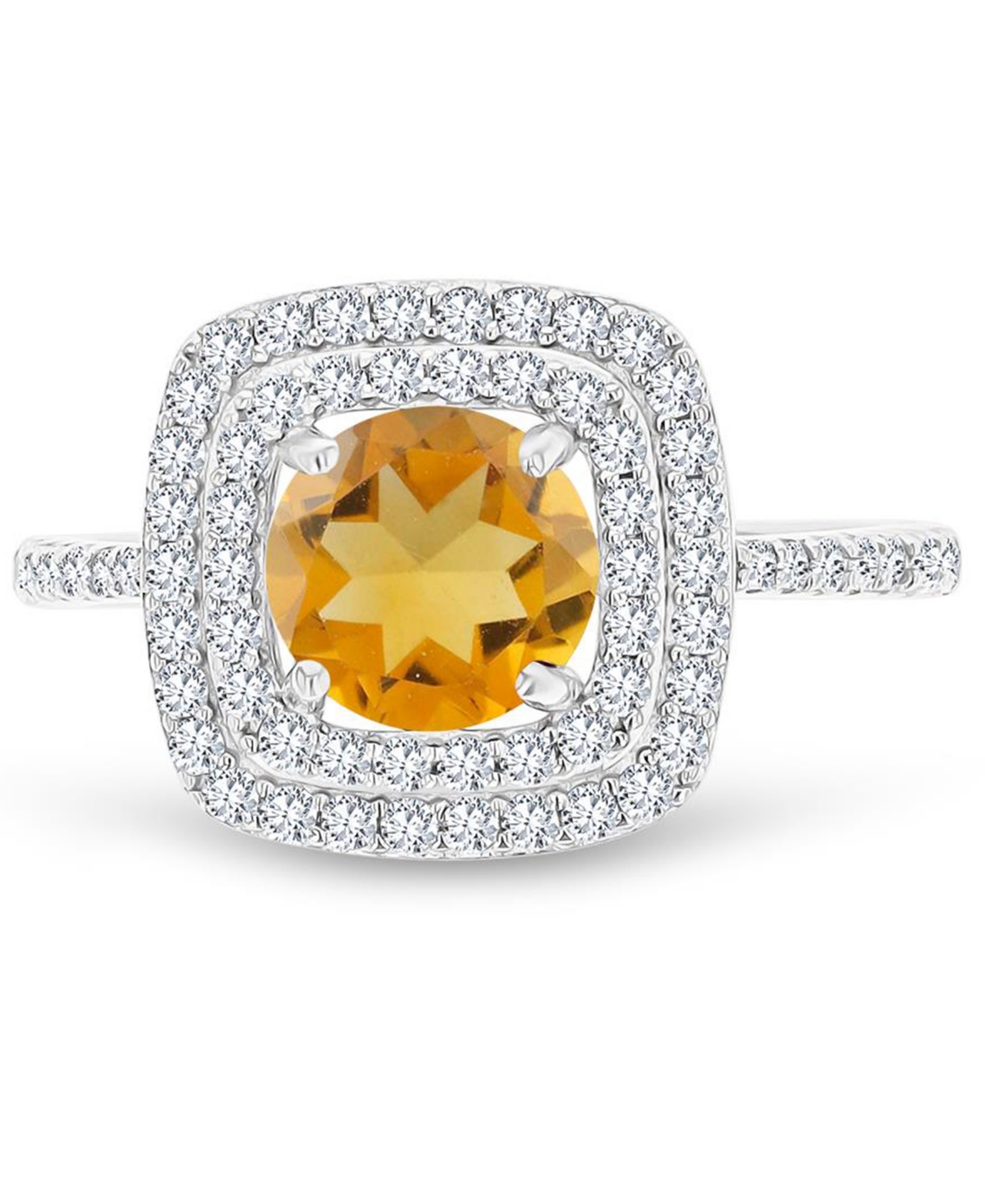Macy's Amethyst (1-1/5 Ct. T.w.) & Lab-grown White Sapphire (1/2 Ct. T.w.) Square Halo Birthstone Ring In S In Citrine