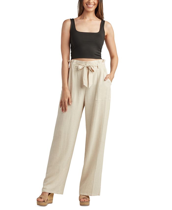 Sleeveless Halter Slit Top Paperbag Waist Wide Leg Pants Set