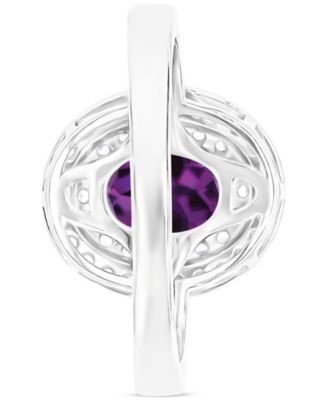 Amethyst (1-1/20 ct. t.w.) & Lab-Grown White Sapphire (3/4 ct. t.w.) Oval Halo Birthstone Ring in Sterling Silver (Also in Additional Birthstones)