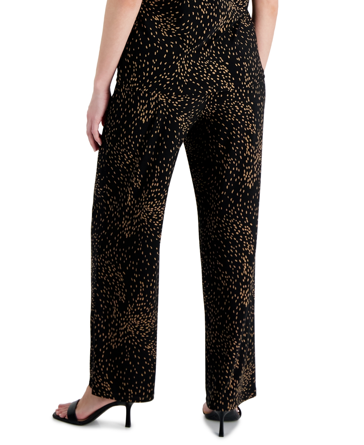 Ak Anne Klein Petite Printed Wide-Leg Pull-On Knit Pants -Vicuna