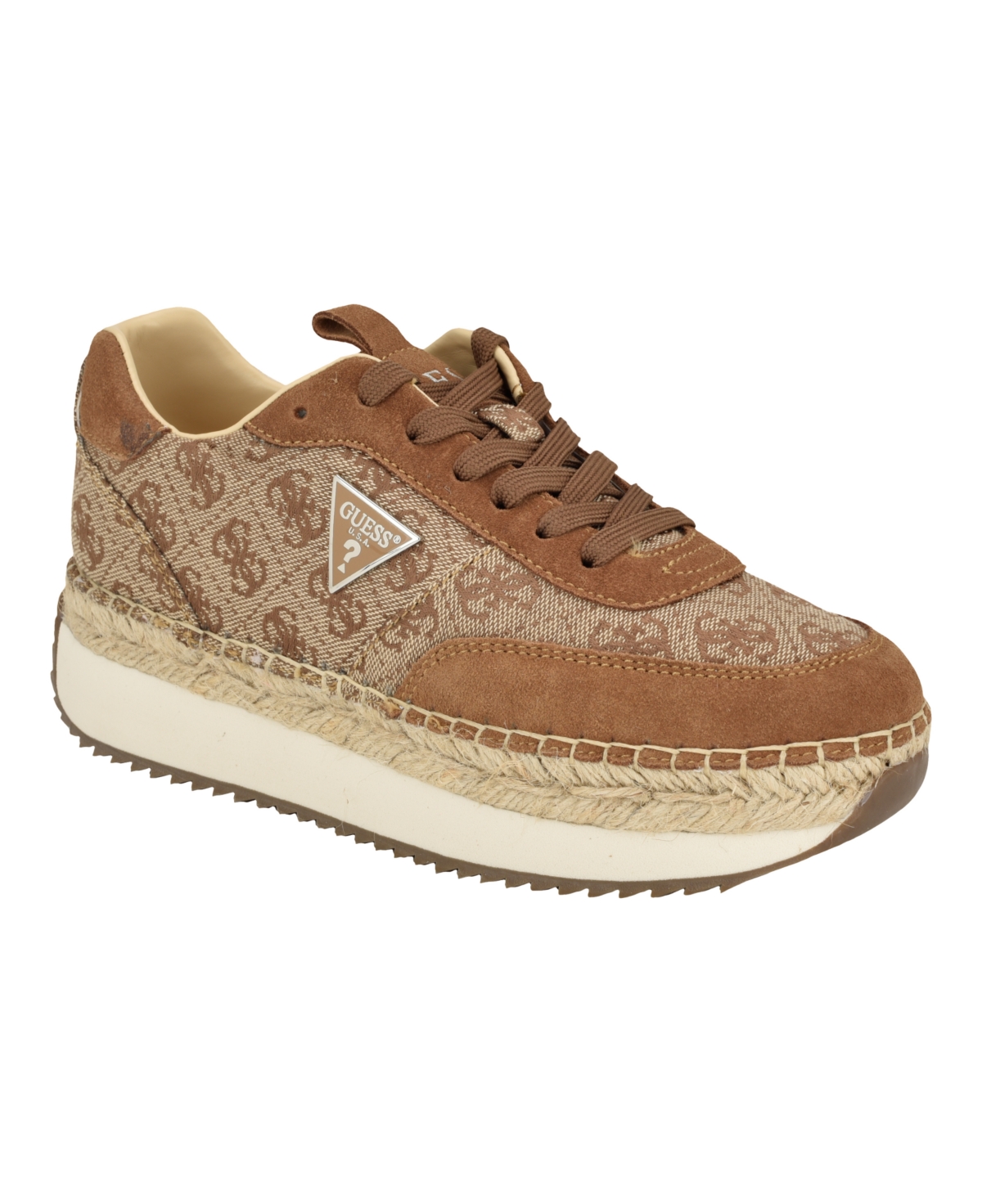 Shop Guess Women's Stefen Lace Up Casual Espadrille Sneakers In Medium Brown