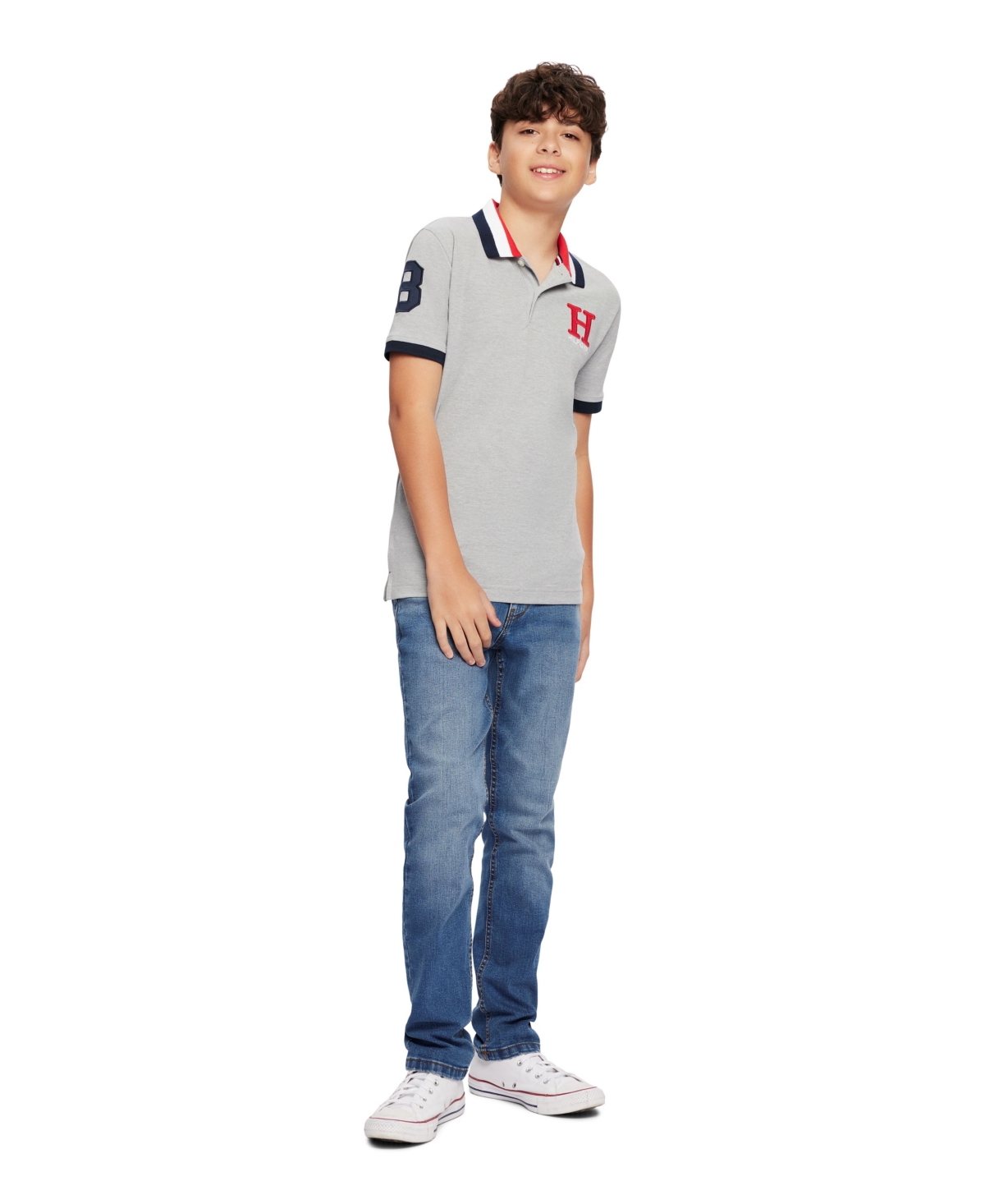 Tommy Hilfiger Big Boys Striped Collar Embroidered Matt Polo