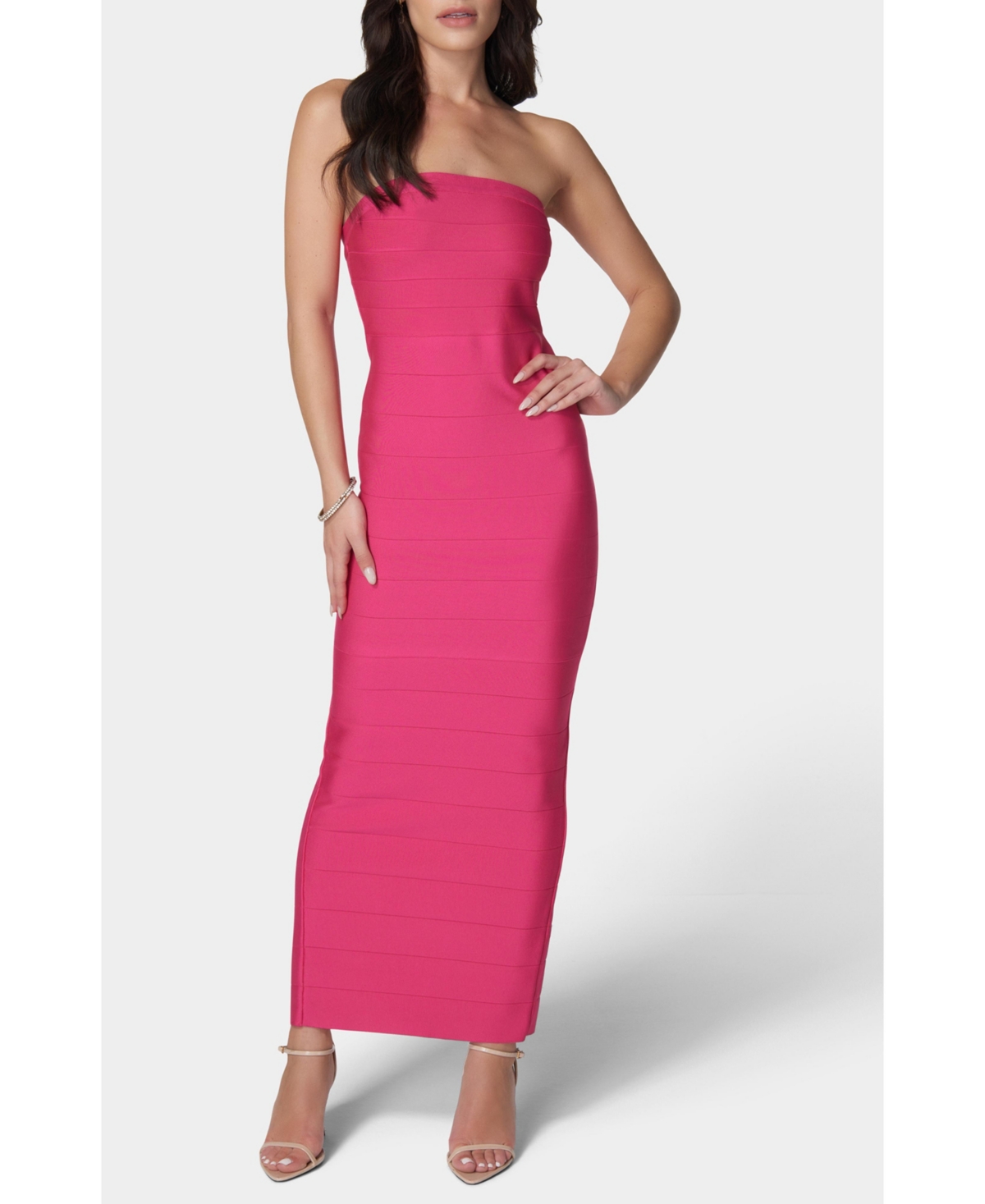 Women's Long Strapless Bandage Dress - Pink