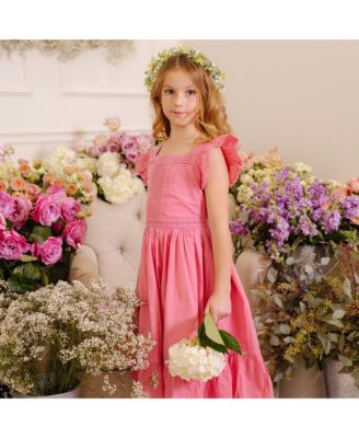 Girls' Flutter Sleeve Tiered Maxi Dress with Crochet Trim, Toddler