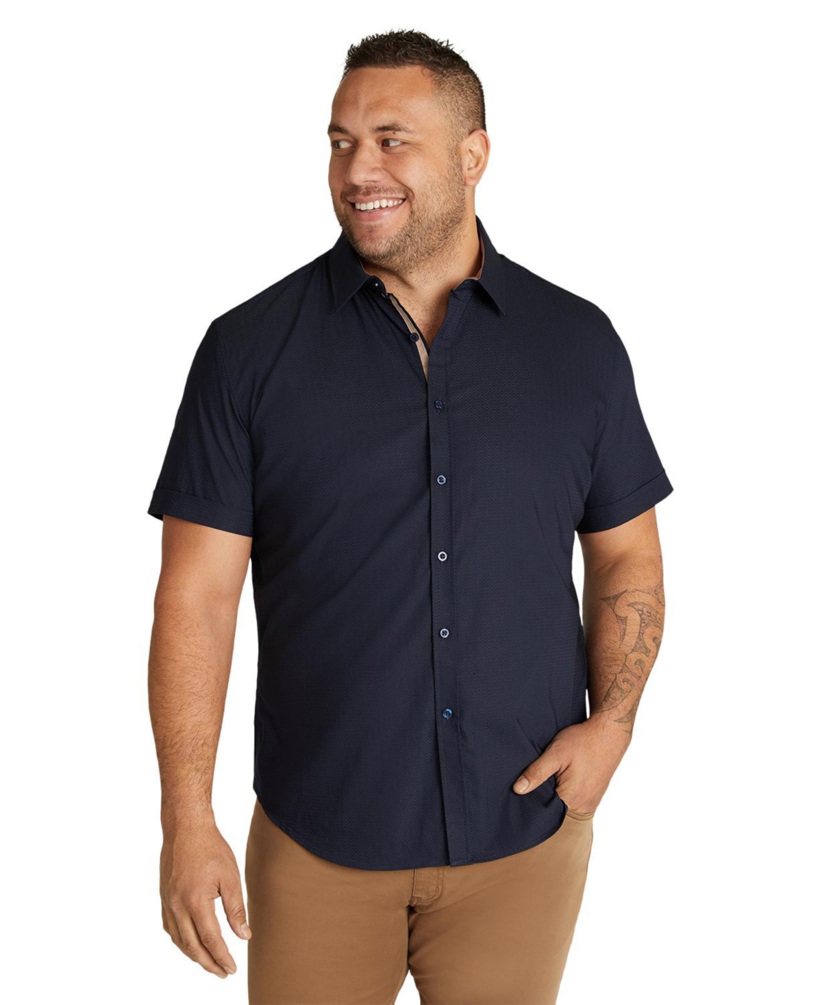 Big & Tall Emile Textured Stretch Shirt - Navy