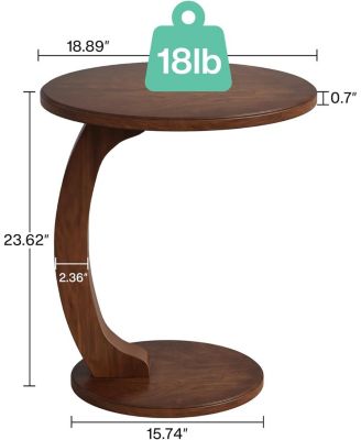 Round End/Side Table, Wooden C-Shaped End Table for Living Room, Bedroom