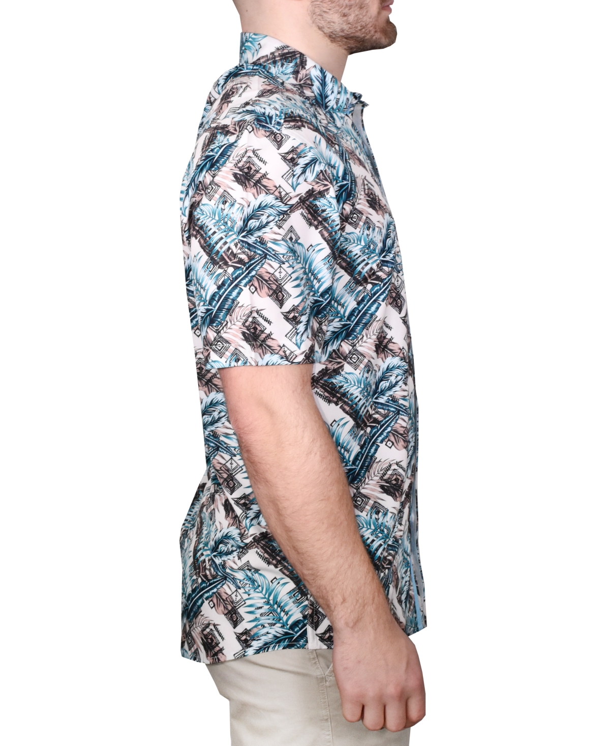 Shop Vintage 1946 Men's Printed Short-sleeve Woven Shirt In Turquoise Blue