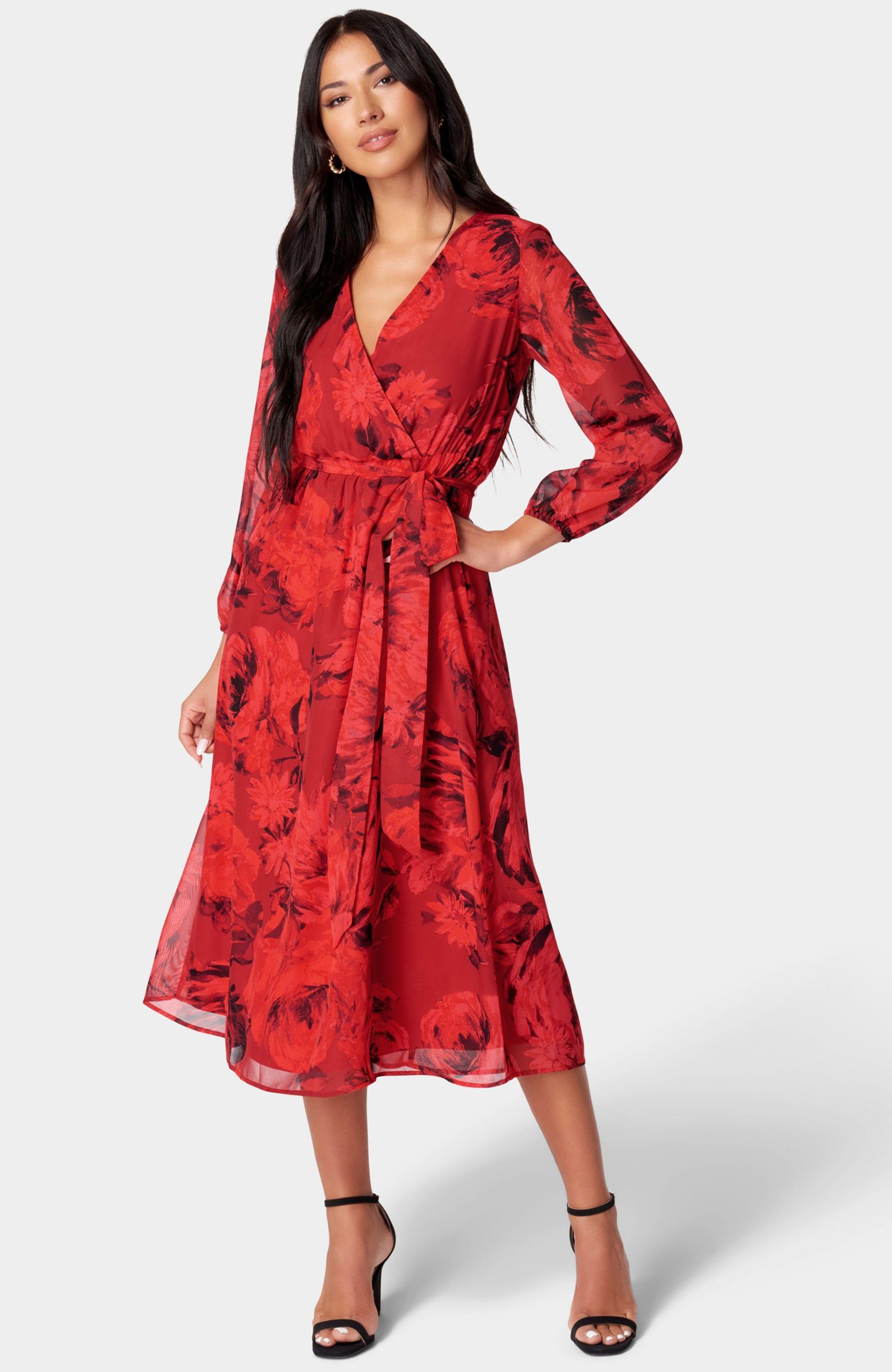 Women's Print Wrap Midi Dress