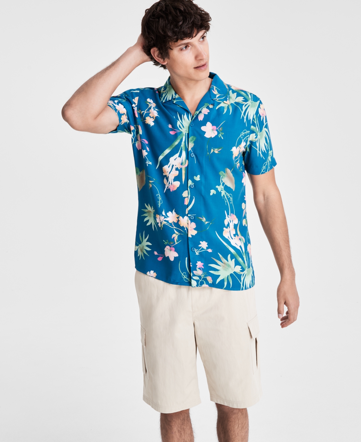 Shop Inc International Concepts Men's Antonio Regular-fit Floral Button-down Camp Shirt, Created For Macy's In Atlantic Coast
