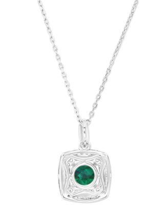 Amethyst & Lab-Grown White Sapphire Square Halo Birthstone Pendant Necklace in Sterling Silver, 16" + 2" extender 