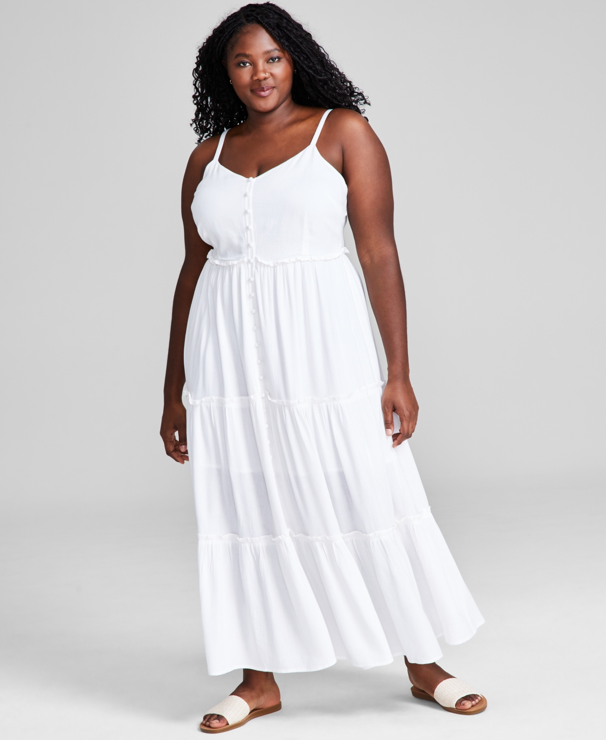 Trendy Plus Size Tiered Floral Maxi Dress, Created for Macy's - White